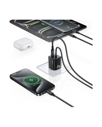usams Ładowarka sieciowa JC Series CC261 20W GaN Fast Charger wbudowanykabel USB-C biały