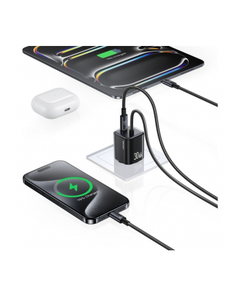 usams Ładowarka sieciowa JC Series CC264 30W GaN Fast Charger wbudowanykabel USB-C czarna