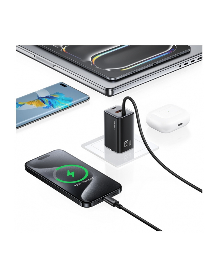 usams Ładowarka sieciowa JC Series CC266 65W GaN Fast Charger wbudowanykabel USB-C czarny główny