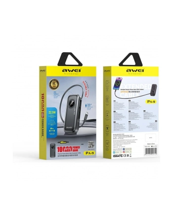 awei Powerbank PA-9 22,5W 10000mAh z kablem USB-C wbudowanym czarny