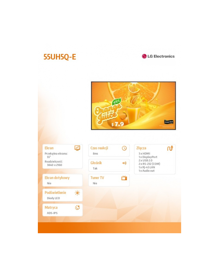 lg electronics Monitor wielkoformatowy 55 ''  55UH5Q-E 500cd/m2 UHD 24/7 główny