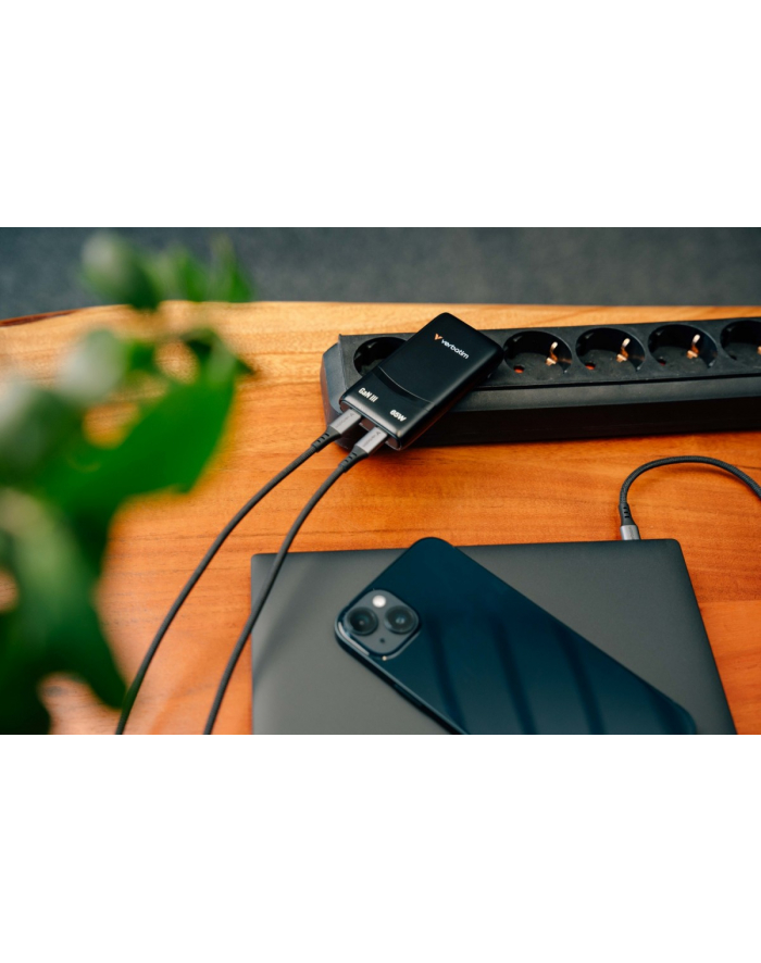 verbatim Ładowarka uniwersalna Fold n GO GaN 65W 2xUSB-C PD 3.0 PPS Czarna główny