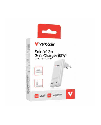 verbatim Ładowarka Fold n GO GaN 65W 2xUSB-C PD 3.0 PPS biała