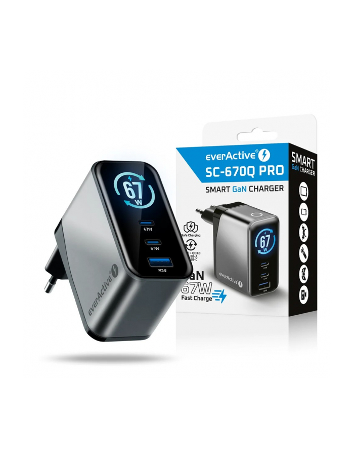 everactive Ładowarka sieciowa GaN QC4+ 67W SC-670Q 2x USB-C 1x USB główny