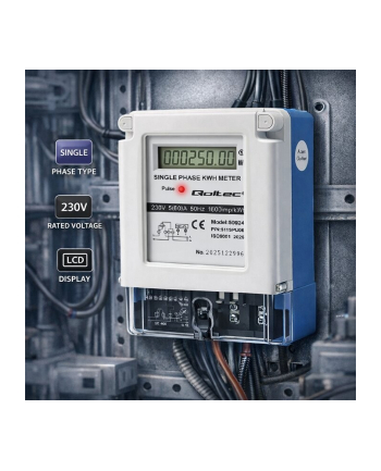 qoltec Jednofazowy miernik zużycia energii | 230V | 5(60)A | LCD