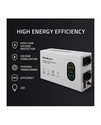 qoltec Stabilizator napięcia AVR 2000VA | 1200W | Toroidalny transformator