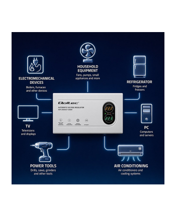 qoltec Stabilizator napięcia AVR 2000VA | 1200W | Toroidalny transformator