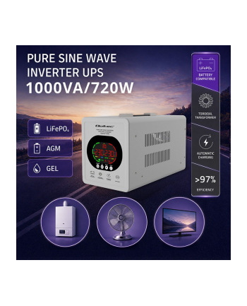 qoltec Zasilacz awaryjny UPS Pure Sine Wave | 1000VA/720W | Przetwornica12/230V z AVR | LCD | LiFePO4 AGM GEL nr 2
