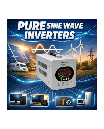 qoltec Zasilacz awaryjny UPS Pure Sine Wave | 1000VA/720W | Przetwornica12/230V z AVR | LCD | LiFePO4 AGM GEL nr 1