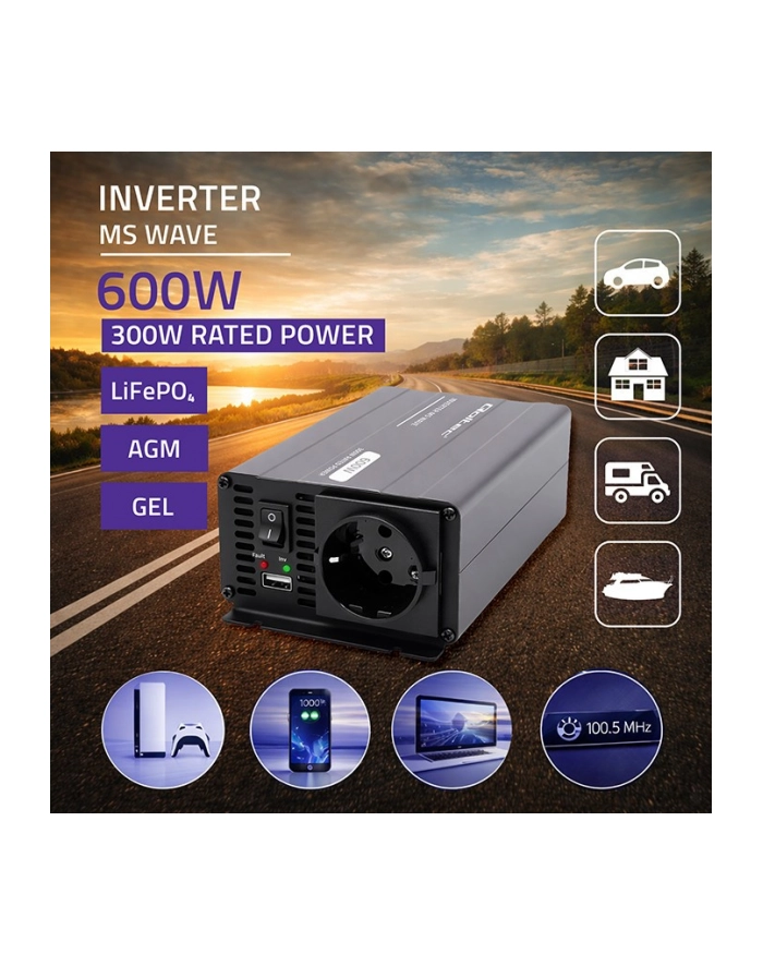 qoltec Przetwornica napięcia MS Wave | 12V na 230V | 300/600W główny