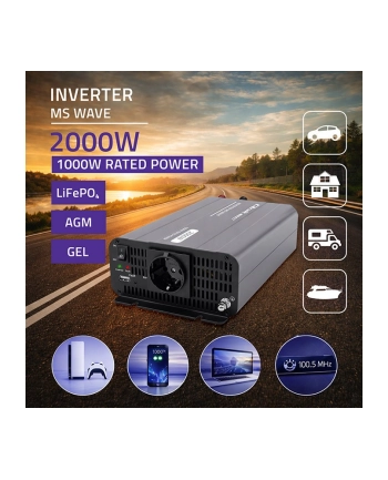 qoltec Przetwornica napięcia MS Wave | 12V na 230V | 1000/2000W