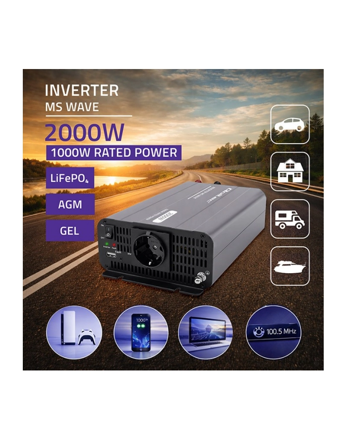 qoltec Przetwornica napięcia MS Wave | 12V na 230V | 1000/2000W główny