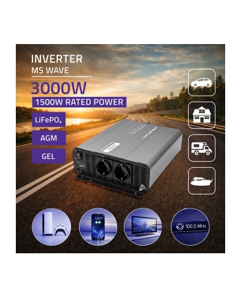 qoltec Przetwornica napięcia MS Wave | 12V na 230V | 1500/3000W