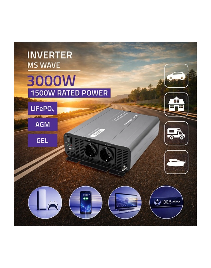 qoltec Przetwornica napięcia MS Wave | 12V na 230V | 1500/3000W główny