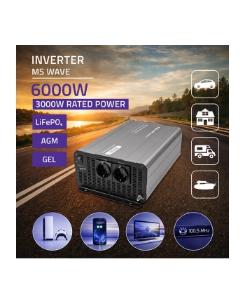 qoltec Przetwornica napięcia MS Wave | 12V na 230V | 3000/6000W