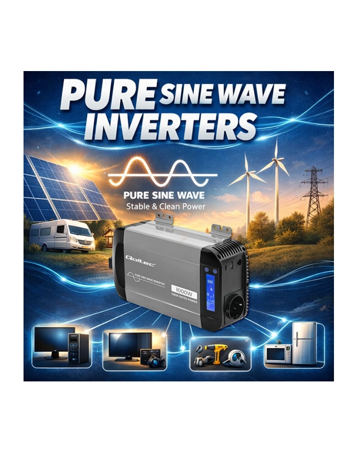 qoltec Przetwornica napięcia Pure Sine Wave | 12V na 230V | 500/1000W główny