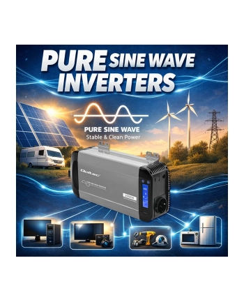 qoltec Przetwornica napięcia Pure Sine Wave | 12V na 230V |  1000/2000W