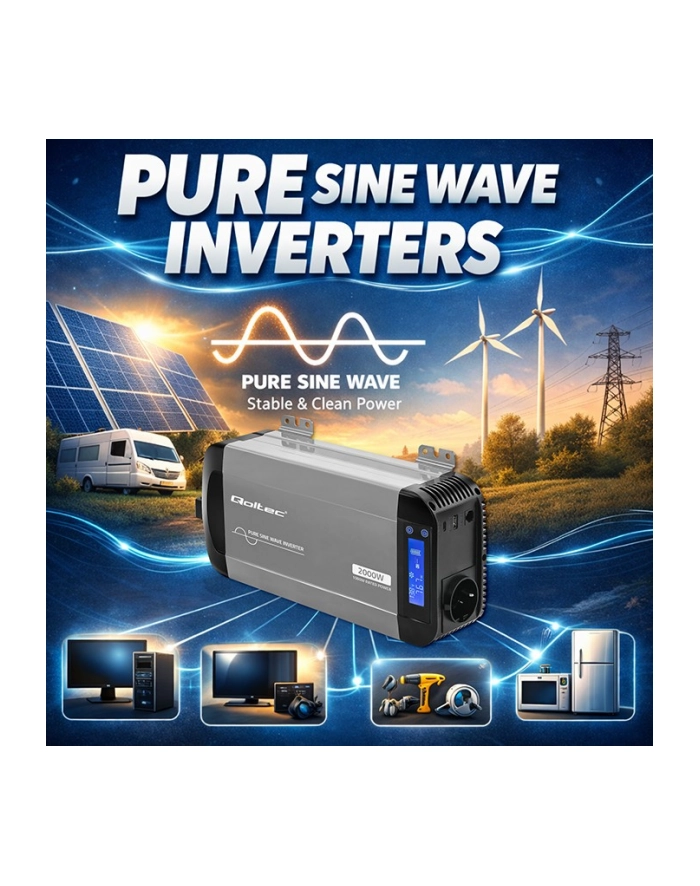 qoltec Przetwornica napięcia Pure Sine Wave | 12V na 230V |  1000/2000W główny