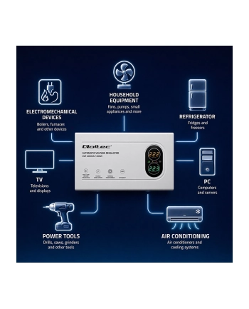 qoltec Stabilizator napięcia AVR 2000VA | 1200W | Toroidalny transformator
