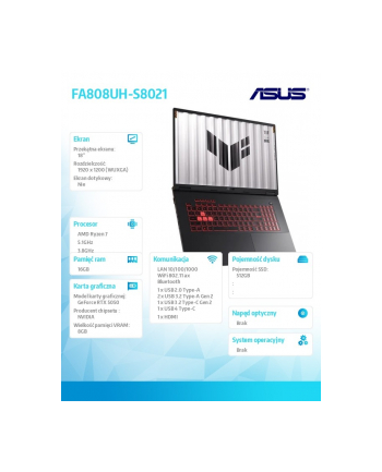 asus Notebook TUF Gaming A18 (2025) FA808UH-S8021 nOS R7-260 16GB/512GB/RTX5050