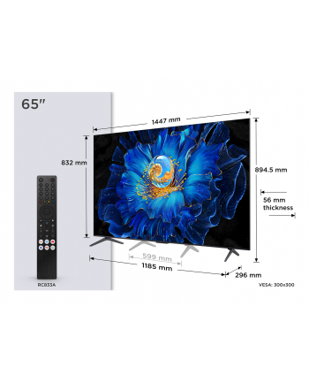 Telewizor TCL 65C6KS QD-Mini LED 65''; 4K Ultra HD Google TV Dolby Atmos DVB-T2 Metaliczny