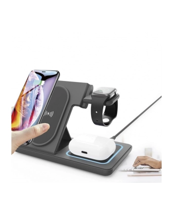 GEMBIRD Bezprzewodowa ładowarka / stacja ładowania 3w1 składana do Iphone + Apple Watch + Airpods kolor czarny