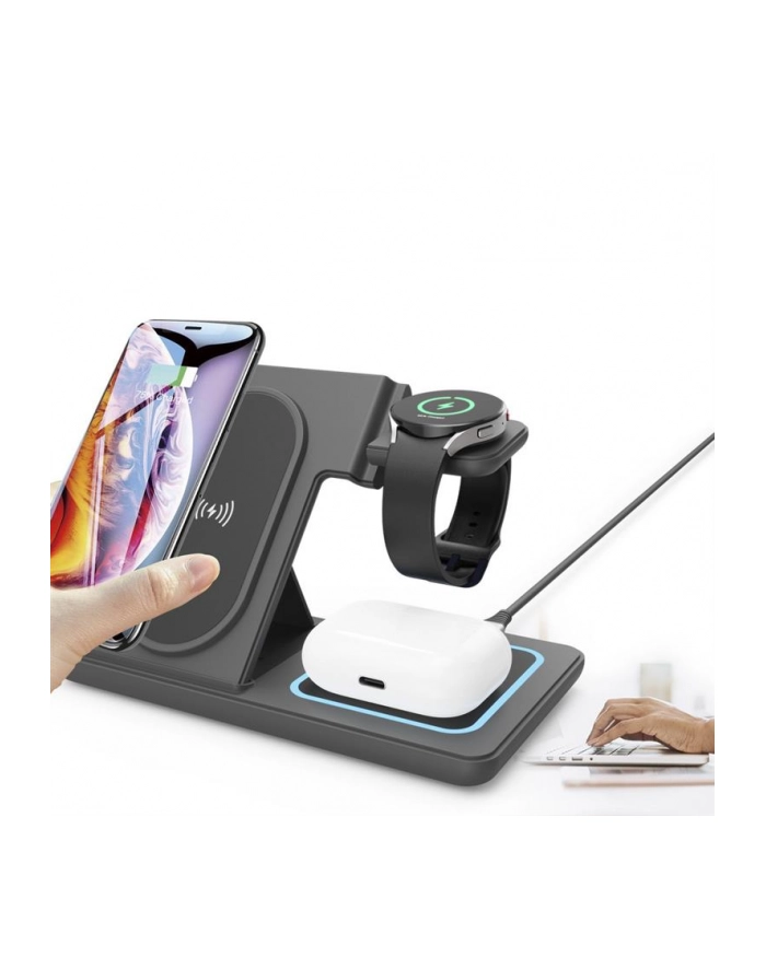 GEMBIRD Bezprzewodowa ładowarka / stacja ładowania 3w1 składana 15 W do zegarka Samsung kolor czarny główny