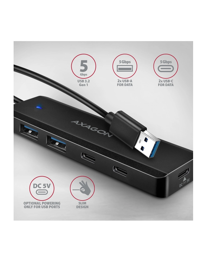 axagon HUB 4-portowy 5gbps 2x USB-A 2x USB-C, USB-C power in  19 cm kabel  HUE-C2A główny