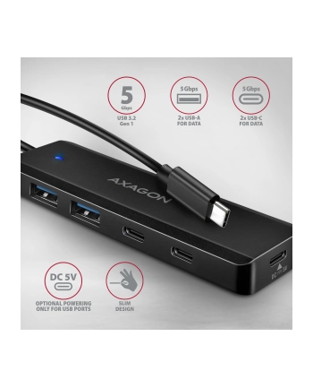 axagon HUB 4-portowy 5gbps 2x USB-A 2x USB-C , USB-C power IN 19cm kabel HUE-C2C