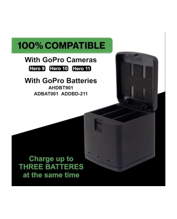 PATONA Premium Potrójne etui ładujące do GoPro Hero 9/10/11 z kablem USB-C