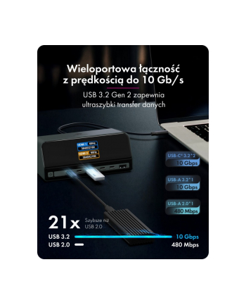 icybox Stacja dokująca IB-DK2300-CH 11w1 USB, HDMI, 100W PD, LAN