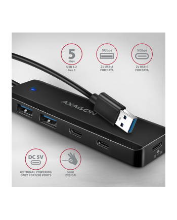 axagon HUB 4-portowy 5gbps 2x USB-A 2x USB-C, USB-C power in  19 cm kabel  HUE-C2A nr 1