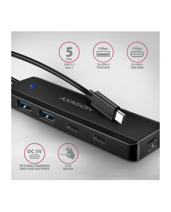 axagon HUB 4-portowy 5gbps 2x USB-A 2x USB-C , USB-C power IN 19cm kabel HUE-C2C nr 1