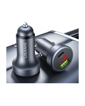 usams Ładowarka samochodowa 45W USB-A USB-C LED Aluminium
