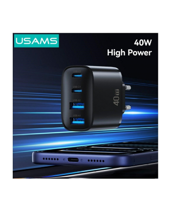usams Ładowarka sieciowa 40W 2xUSB-A 2xUSB-C czarna