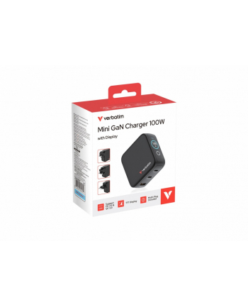 verbatim Ładowarka Mini GaN 100W Smart TFT 2xUSB-C 1xUSB-A UE/UK/USA
