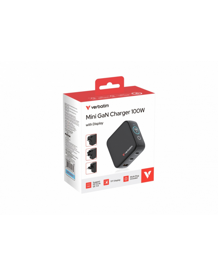 verbatim Ładowarka Mini GaN 100W Smart TFT 2xUSB-C 1xUSB-A UE/UK/USA główny