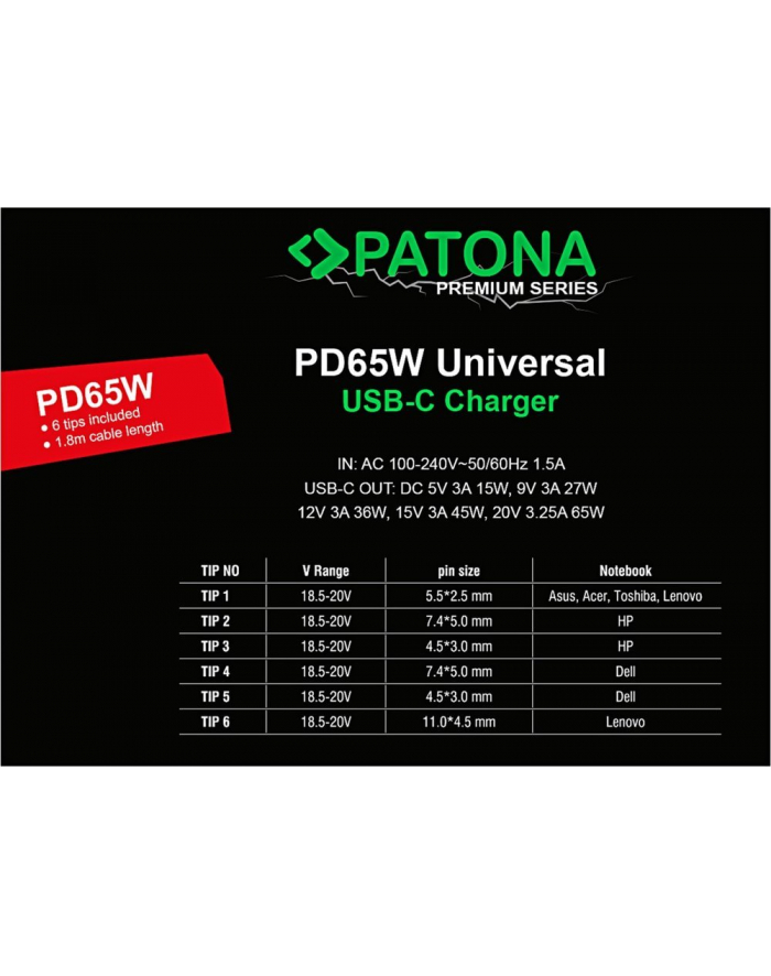 Patona Adapter Premium Gan Pd65W 2Xusbc 1Xusba główny