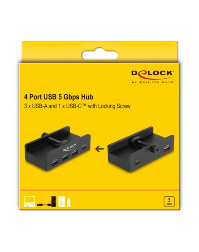 Hub USB Delock Hub Usb 5 Gbps 4-port (3x Usb A 1x Usb C) ze śrubą zabezp. (64284) główny