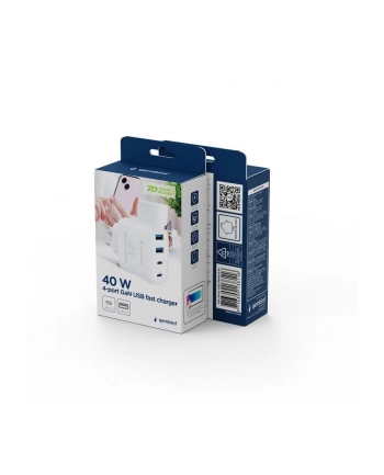 gembird Ładowarka uniwersalna GaN 40W LCD 3xUSB-C 1xUSB-A biała