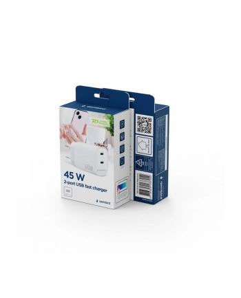 gembird Ładowarka uniwersalna 2xUSB-C PD 45W biała
