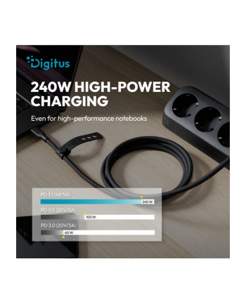 digitus Kabel połączeniowy silikonowy USB-C-USB-C | USB 4 ver.2.0 80Gbps | 8K@60Hz | PD 3.1 240W| 1,5m | czarny