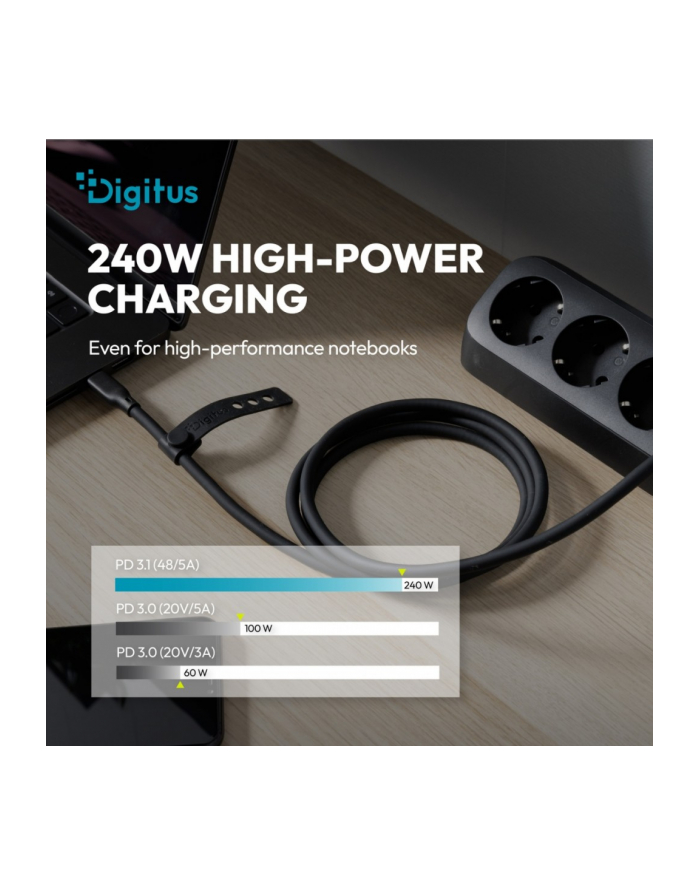 digitus Kabel połączeniowy silikonowy USB-C-USB-C | USB 4 ver.2.0 80Gbps | 8K@60Hz | PD 3.1 240W| 1,5m | czarny główny
