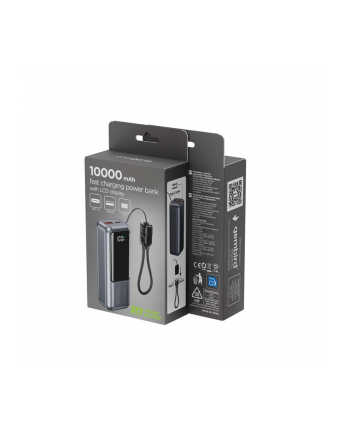 gembird PowerBank LCD 10000mAh QC3.0 20W szary