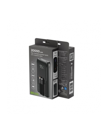 gembird PowerBank 20000mAh ze zintegrowanymi kablami QC 3.0 LCD 20W czarny nr 1