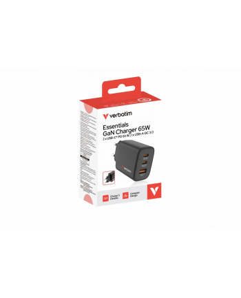 verbatim Ładowarka GaN 65W QC 3.0, 2x USB-C, 1x USB PD 3.0 EU
