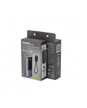 gembird PowerBank LCD 10000mAh QC3.0 20W szary