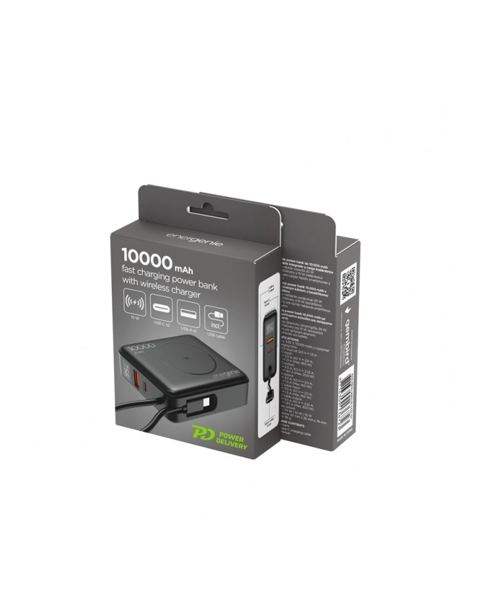 gembird PowerBank 10000mAh 1xUSB-C/1xUSB-A 20W bezprzewodowy 15W czarny główny