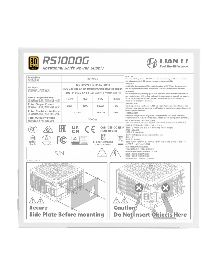 Lian Li RS Series 1000W (G9PRS1000GW000EU) główny