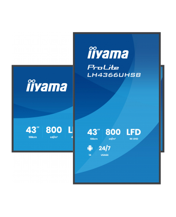 IIYAMA LH4366UHSB-B1AG 43inch 3840x2160 UHD VA panel Haze 25precent 800cd/m2 Landscape and Portrait IP5X Dust pczerwonyection Speakers
